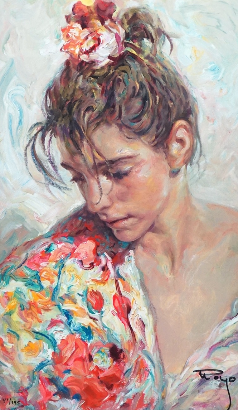 Royo (Spanish, b.1941), limited edition giclée print, Portrait of a lady, signed and numbered 41/195, 45 x 27cm, gilt framed
